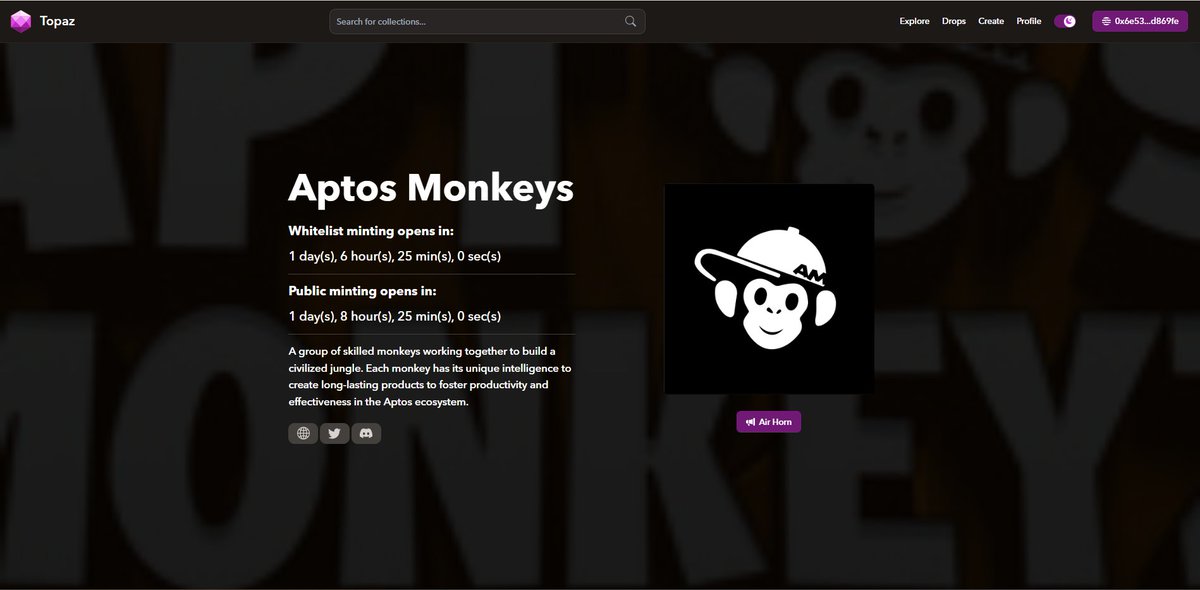 ☀️ARE YOU READY TO MINT NFT ON <a href="/TopazMarket/">Topaz | NFTs on Aptos</a>?

<a href="/AptosMonkeys/">Aptos Monkeys | ACT II</a> will be ready to mint on <a href="/TopazMarket/">Topaz | NFTs on Aptos</a> exclusively.

👉 Mint: topaz.so/mint/aptos-mon…

🌊Time: 25th Oct, 6pm UTC

🔥 Like &amp; Retweet to support us! 🔥

#aptos #aptosnft  🖤🤍