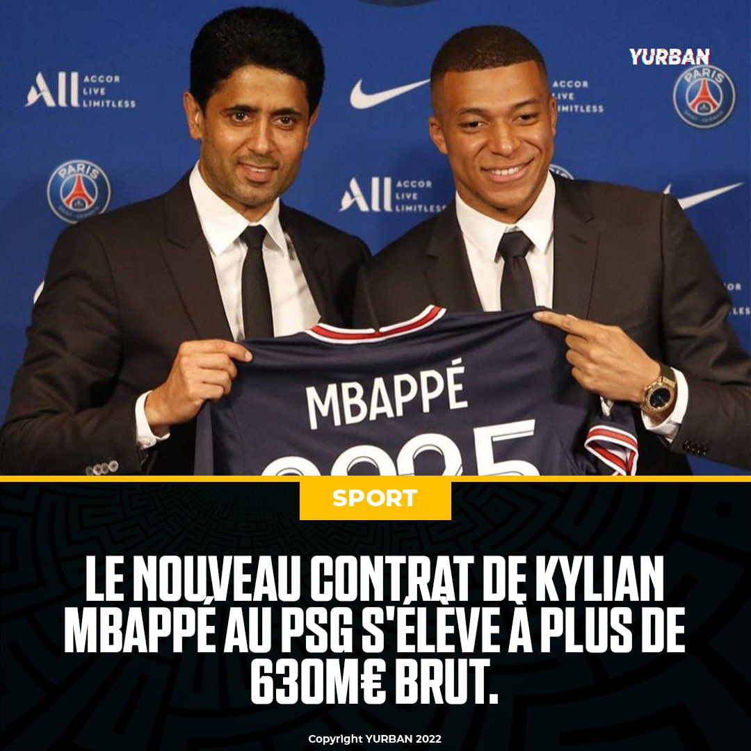 Y_urbn's tweet photo. En prolongeant au PSG Kylian Mbappé toucherait:
-72M€ d'euros de salaire annuel
-180M€ de prime à la signature
-Une prime de fidélité après chaque mercato d'été pendant son contrat : 70M€+80M€+90M€, soit 240M€ au total https://t.co/A6oRNyt2Zy