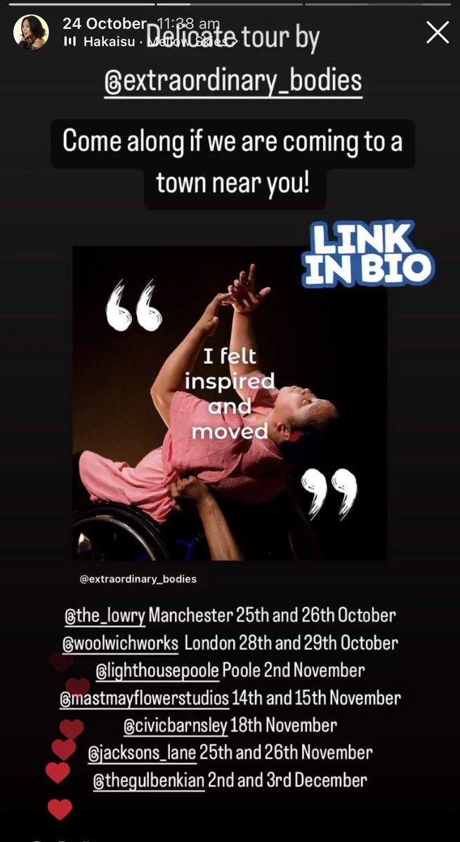 Delicate by ⁦<a href="/Ex_Bodies/">Extraordinary Bodies</a>⁩ is touring!

Currently in Salford Manchester 

Tuesday 25th and Wednesday 26th October 2022 8pm ⁦<a href="/The_Lowry/">Lowry</a>⁩ 

(see image for more dates and locations) 

Link to tickets in bio

#Theatre #Dance #Circus #Delicate #HumanNature #ClimateChange