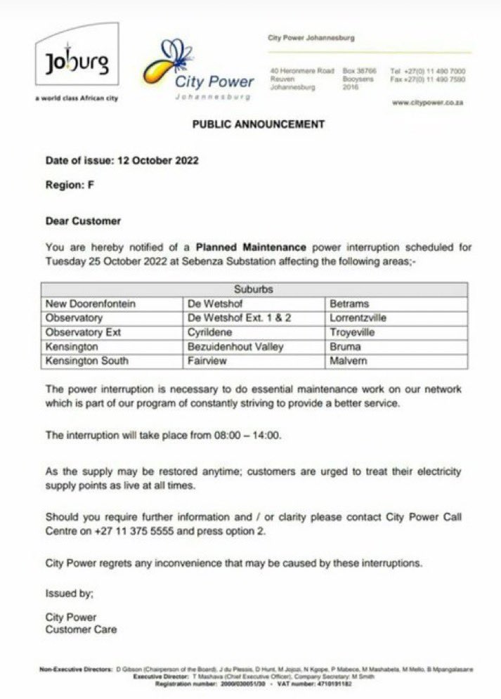 ObservatoryComm's tweet image. ATTENTION ! Please take note of power outage from 8:00-14:00 on 25 October 😊