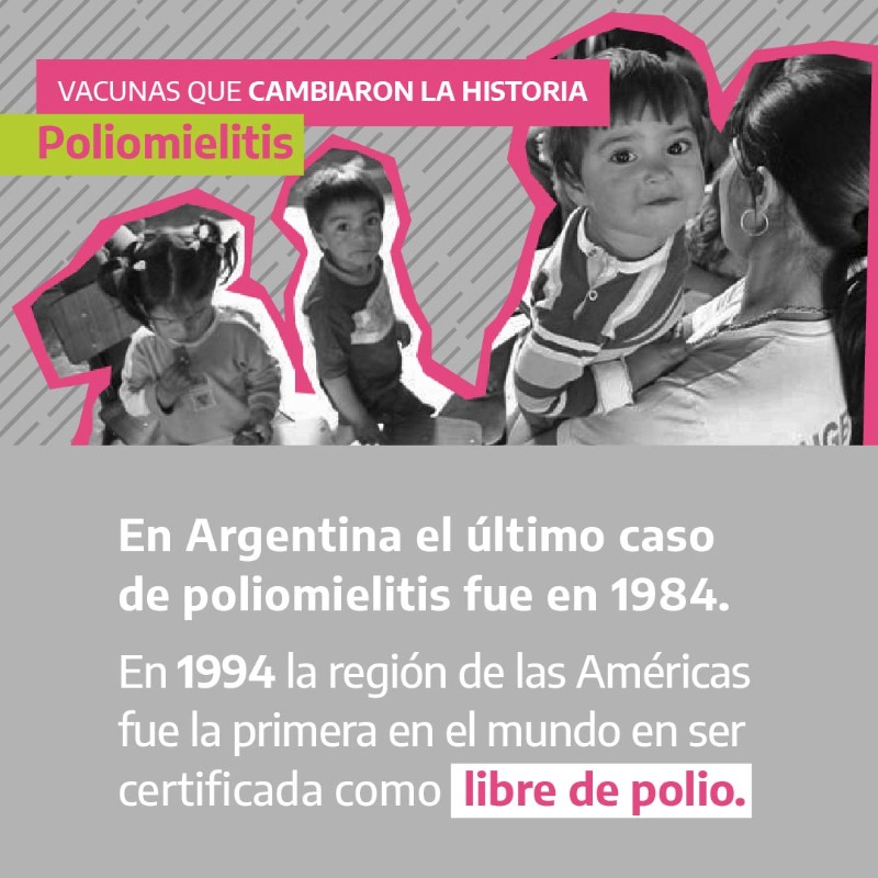 MinSalud_Ar's tweet photo. Desde 1984 no hay casos de Poliomielitis en Argentina 🇦🇷💪🏼
 
Hasta el 13 de noviembre todas las niñas y niños de 13 meses a 4 años inclusive deben recibir las dosis adicionales de la Campaña Nacional de Vacunación.
 
¡Acercate a cualquier vacunatorio sin orden médica!