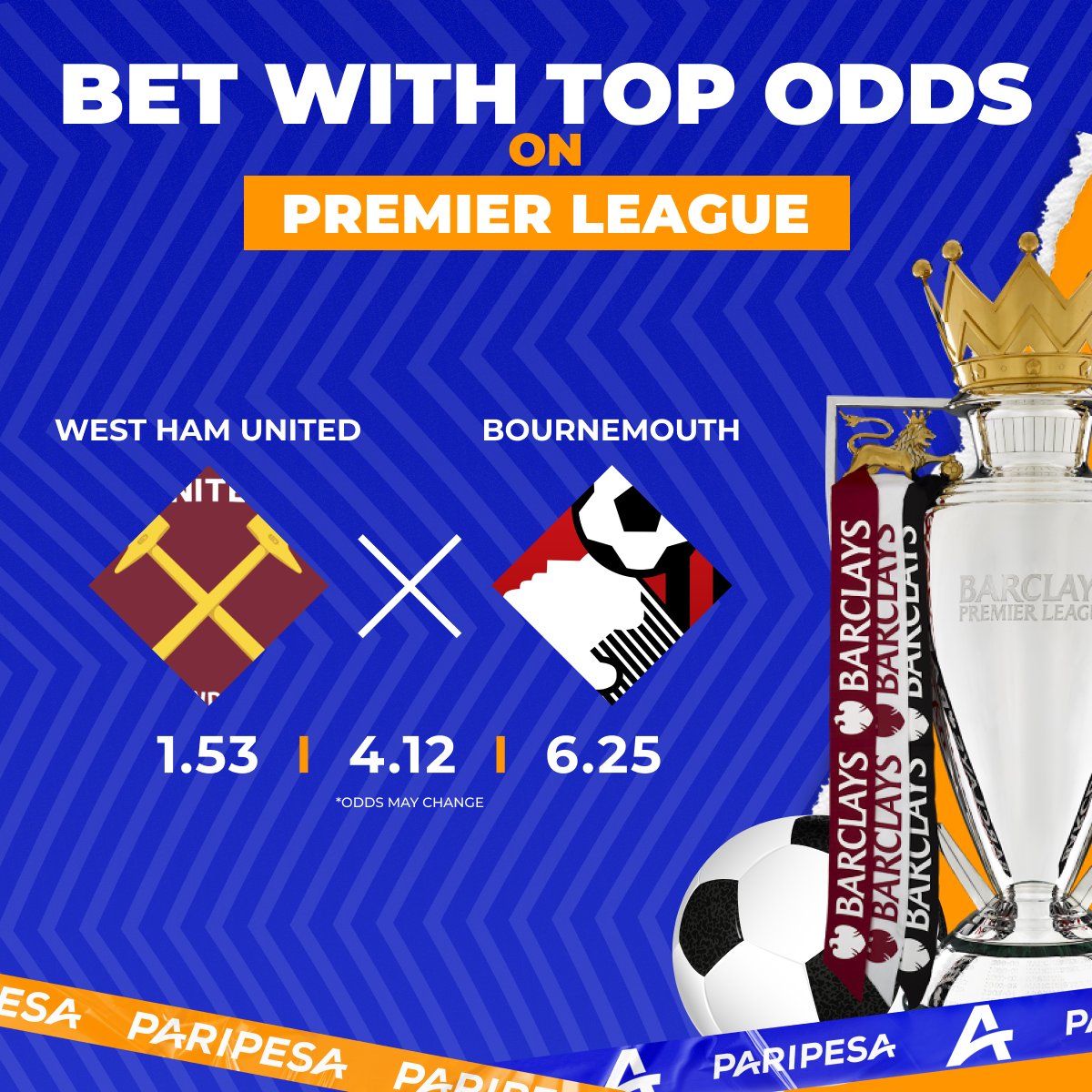 ⚽👎 It’s not a secret, that West Ham has problems with scoring this season. 🥅 On the other hand, Bournemouth concede too much... 🧐 Will it be full defensive game, or West Ham will rush for points? 🎯 Bet on any outcome with PariPesa! m.paripesa.bet/xr9c #PremierLeague