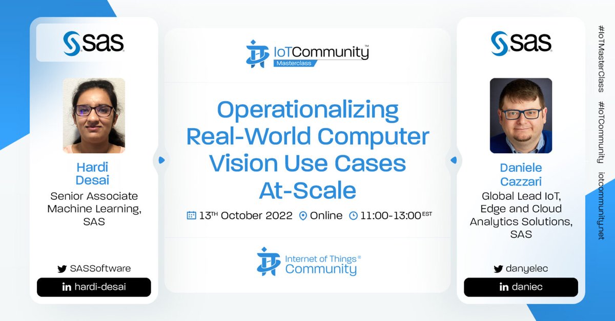 Relive the @SASsoftware IoT MasterClass – Operationalizing Real-World Computer Vision Use Cases At-Scale. Presented by @_HardiD & @danyelec. Now available On-Demand, via @IoTPractioner @IoTCommunity iotpractitioner.com/iot-masterclas… #IoTCommunity