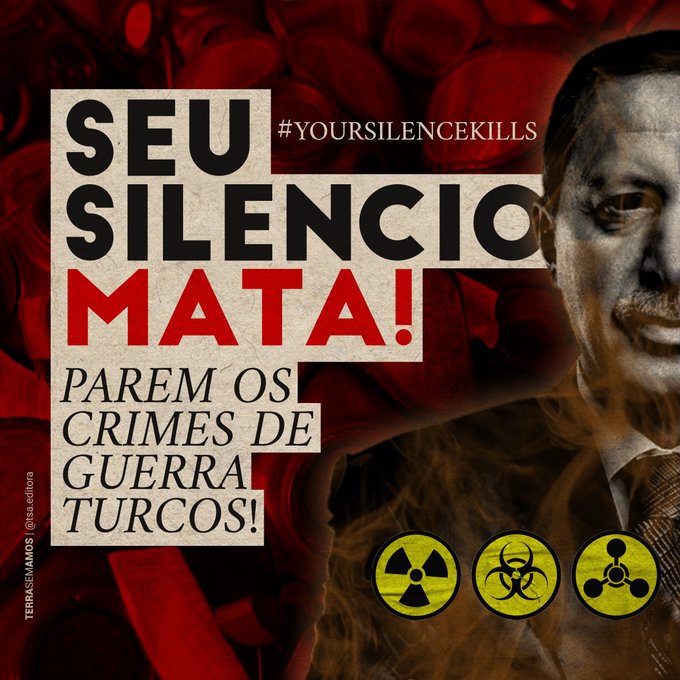 A #Turquia está usando armas químicas contra o movimento Curdo e os povos do #Curdistão

Junta-te à campanha para condenar e parar estes crimes do regime Turco!

Vê mais aqui:
yoursilencekills.com/portuguese/

#YourSilenceKills