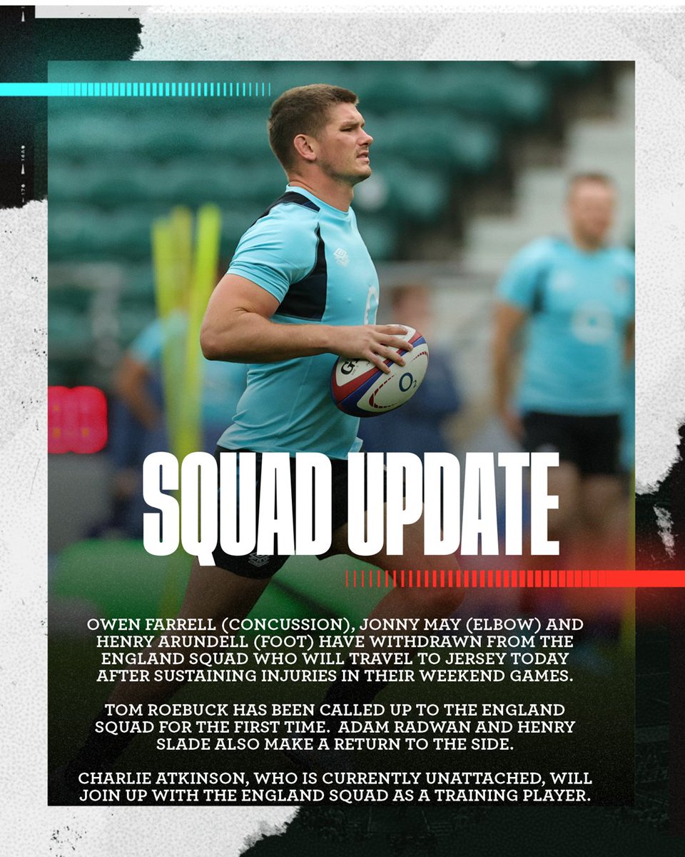 EnglandRugby's tweet photo. Men's 𝗦𝗾𝘂𝗮𝗱 𝗨𝗽𝗱𝗮𝘁𝗲 🔖

More info here 👉 https://t.co/pYM0pgXvQs https://t.co/pFAuyy2qSr