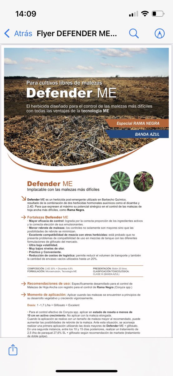 CalvetIng's tweet photo. Toma una buena decisión con defender M. E y asegúrate el control de  rama negra y malezas difíciles !!! Carencia a soja 21 Dias !  @InsuAgro https://t.co/zADat8xyJH