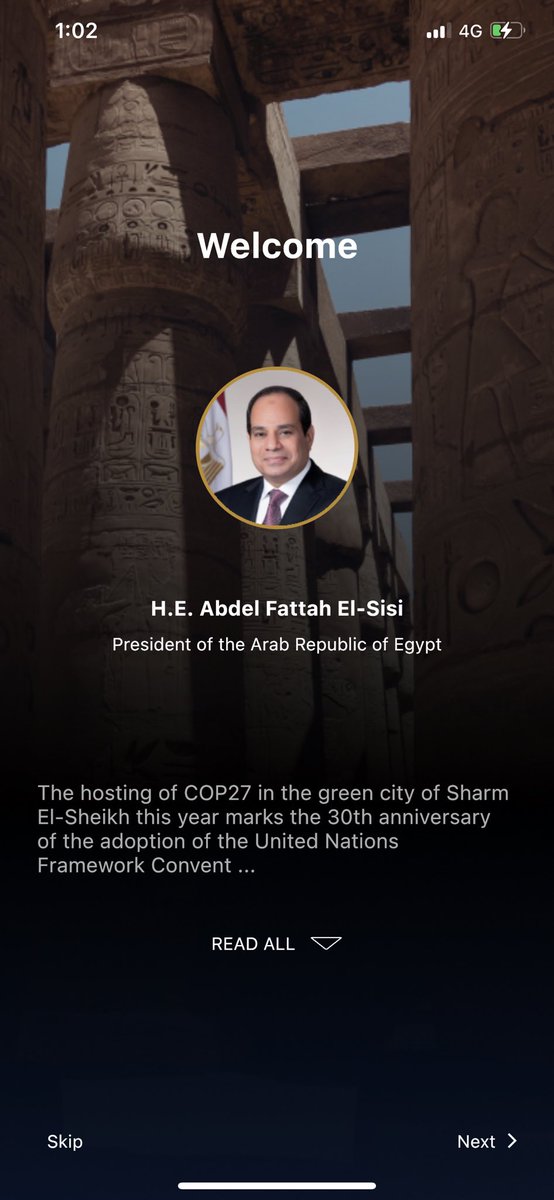 You can now download the official  #COP27 mobile app but you must give your full name, email address, mobile number, nationality and passport number. Also you must enable location tracking. And then the first thing you see is this