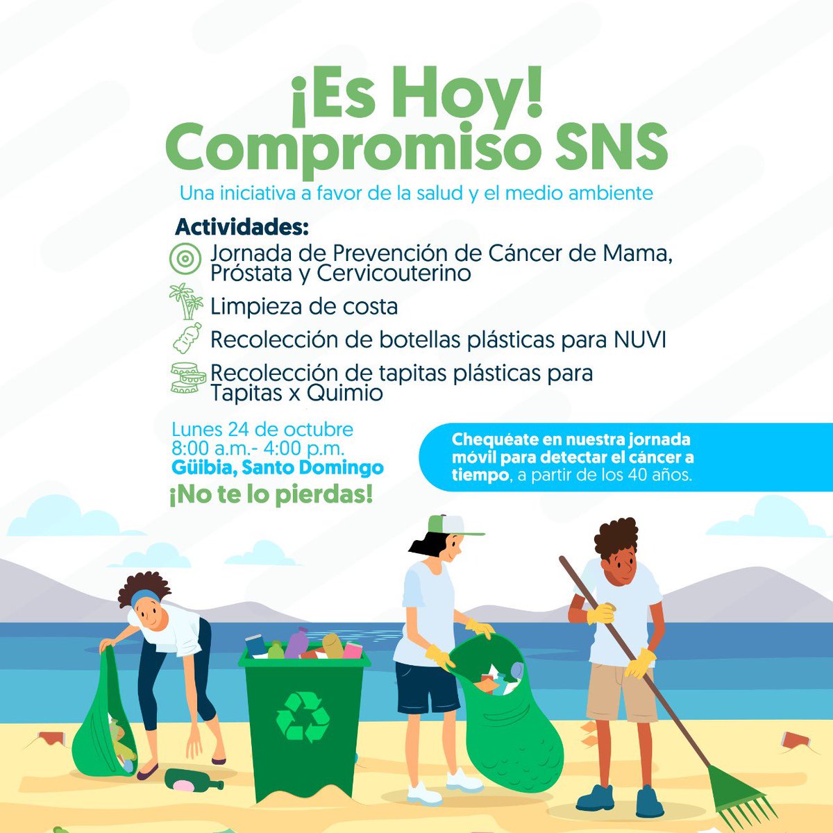 SNSRDO's tweet photo. #EsHoy
😀Esto no te lo puedes perder...
👉Hoy 24 de octubre estamos en Güibia (Santo Domingo) con nuestra Jornada de Prevención de Cáncer de Mama, Próstata y Cervicouterino para ofrecerte mamografías, sonomamografías y exámenes de próstata de forma gratuita.
#CompromisoSNS https://t.co/LjuxG7GxaR