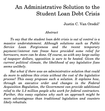 SSRN's tweet image. This recent working paper by J. Van Orsdol discusses An Administrative Solution to the Student Loan Debt Crisis: spkl.io/60134nsBJ. #TwitterLaw #StudentLoanDebt