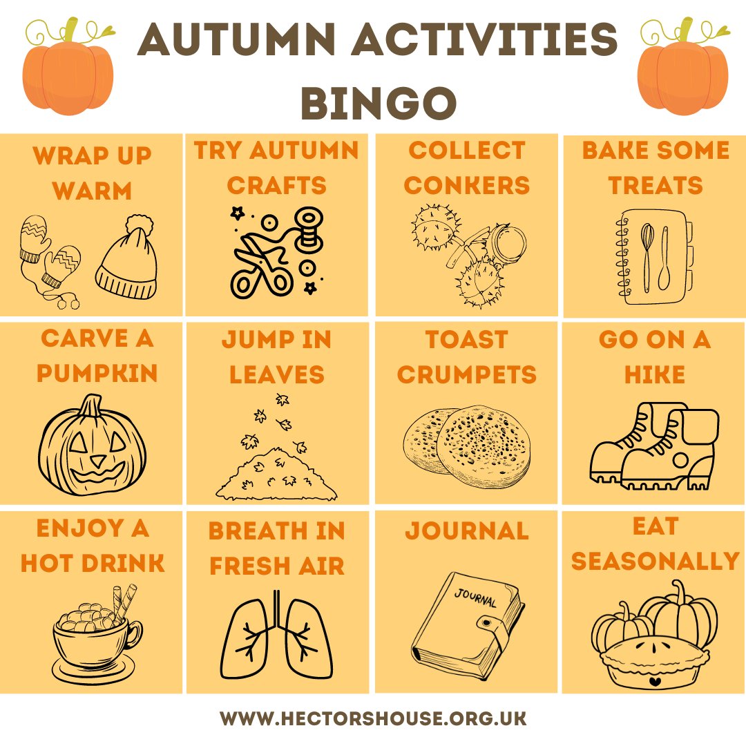 house_hectors's tweet photo. Autumn Activities Bingo!💚

This week or next week is half term for most of us so why not have a go at our Autumn Activities Bingo for some wholesome things to do! https://t.co/7Vt5xMmTQ6