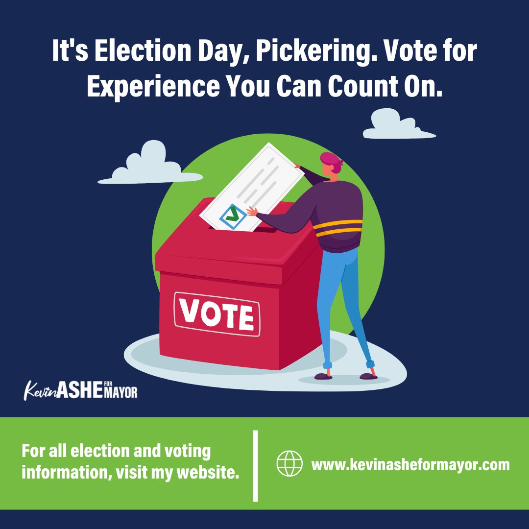 KevinAshe4Mayor's tweet photo. It's Election Day, Pickering. Vote for experience you can count on.

For all election and voting information, visit my website.

🔗https://t.co/wqu4I8nkDO  

#CountOnKevin #KevinAsheForMayor #pickering #mayor https://t.co/q4czDIOtlS