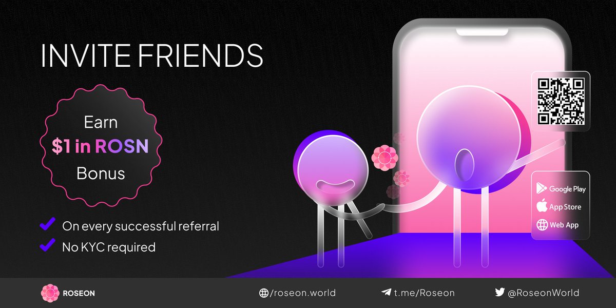 🔥 REFERRAL PROGRAM 🔥 Invite your friend to register #Roseon account, and both can receive rewards 🎁🎁. More referrals, more bonuses! 🫂 📝 No KYC Required! ⏩ Read More: roseon.world/2022/10/20/joi… $ROSN #crypto #GameFi #Web3 #PlayToEarn #referral