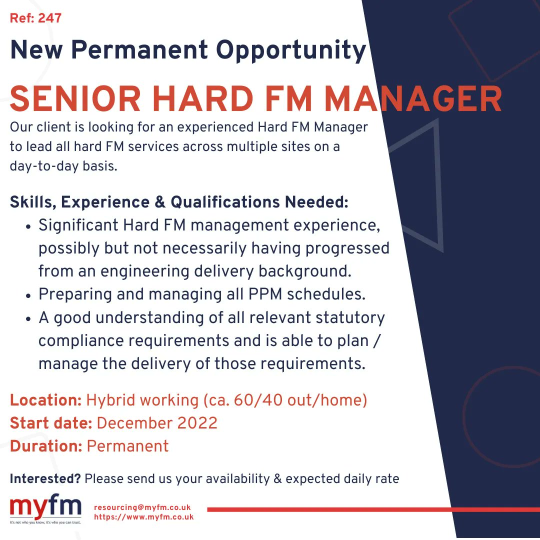 Looking for your next role? Check out the Myfm Job Board for all open opportunities: buff.ly/3POY76p

#recruitment #interimmanagement #jobs #softskills #hiring #myfm #myfmltd #interimfacilitiesmanager #facilitiesmanagement