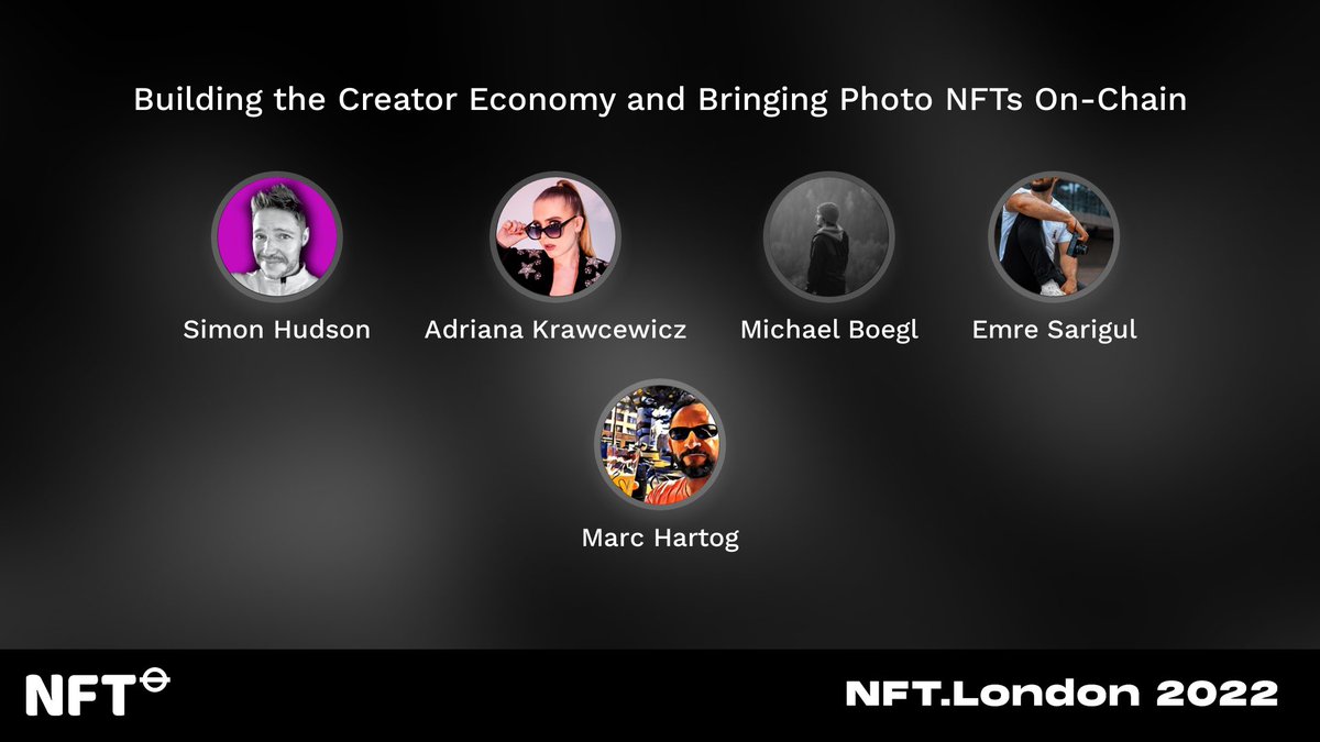 Gm fam 📸 I’ll be speaking with @michaelboegl @marchartog @Hudson @adrianaNFT on the Art Track at #NFTLondon2022 about 'Building the Creator Economy and Bringing Photo NFTs On-Chain'