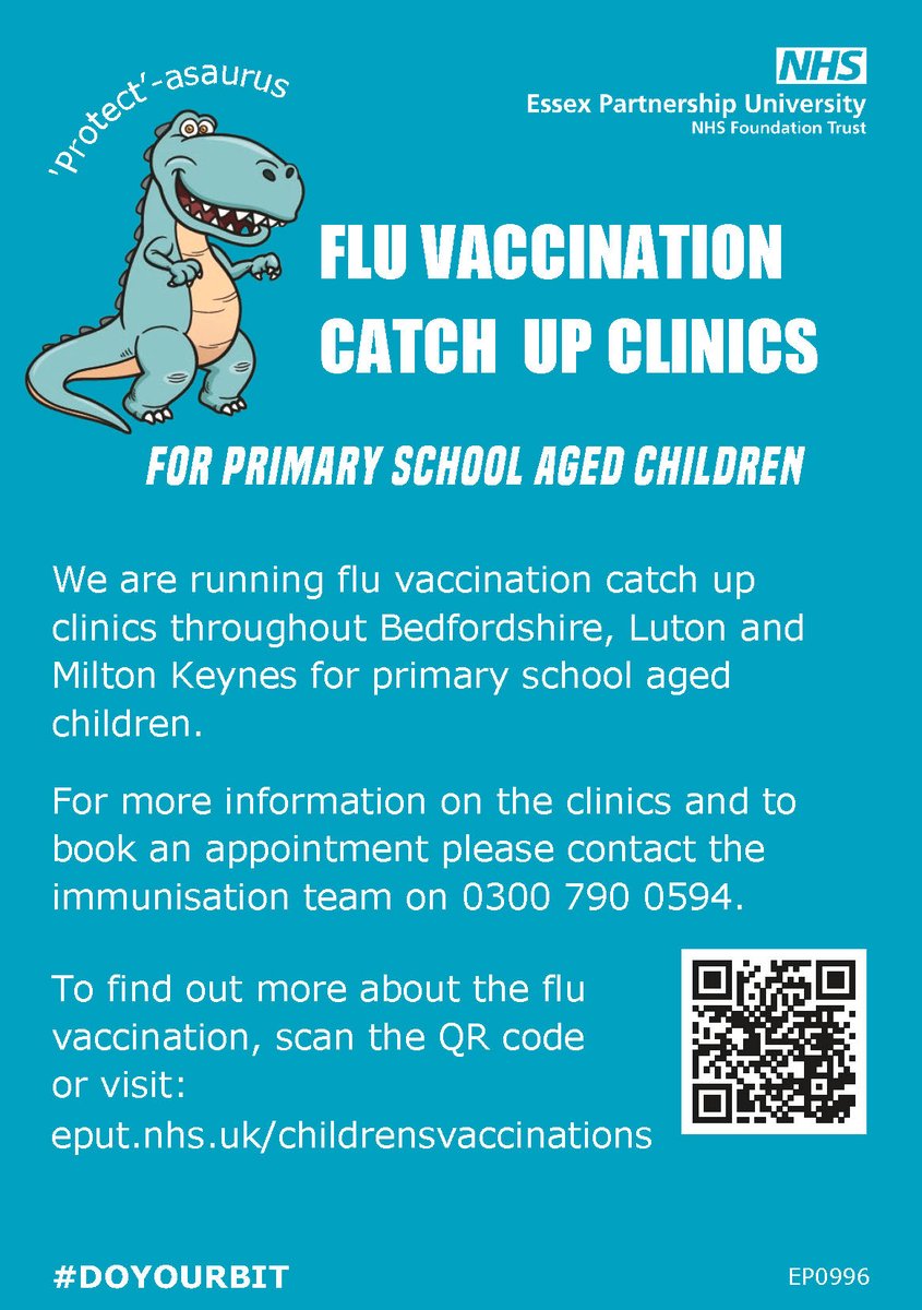 Did your child miss their flu vaccine at primary school? 🗓️ There is a special missed appointment clinic on Wednesday 26 October at Dallow Community Centre, LU1 1TB 📞 Book your catch-up appointment by calling 0300 790 0594