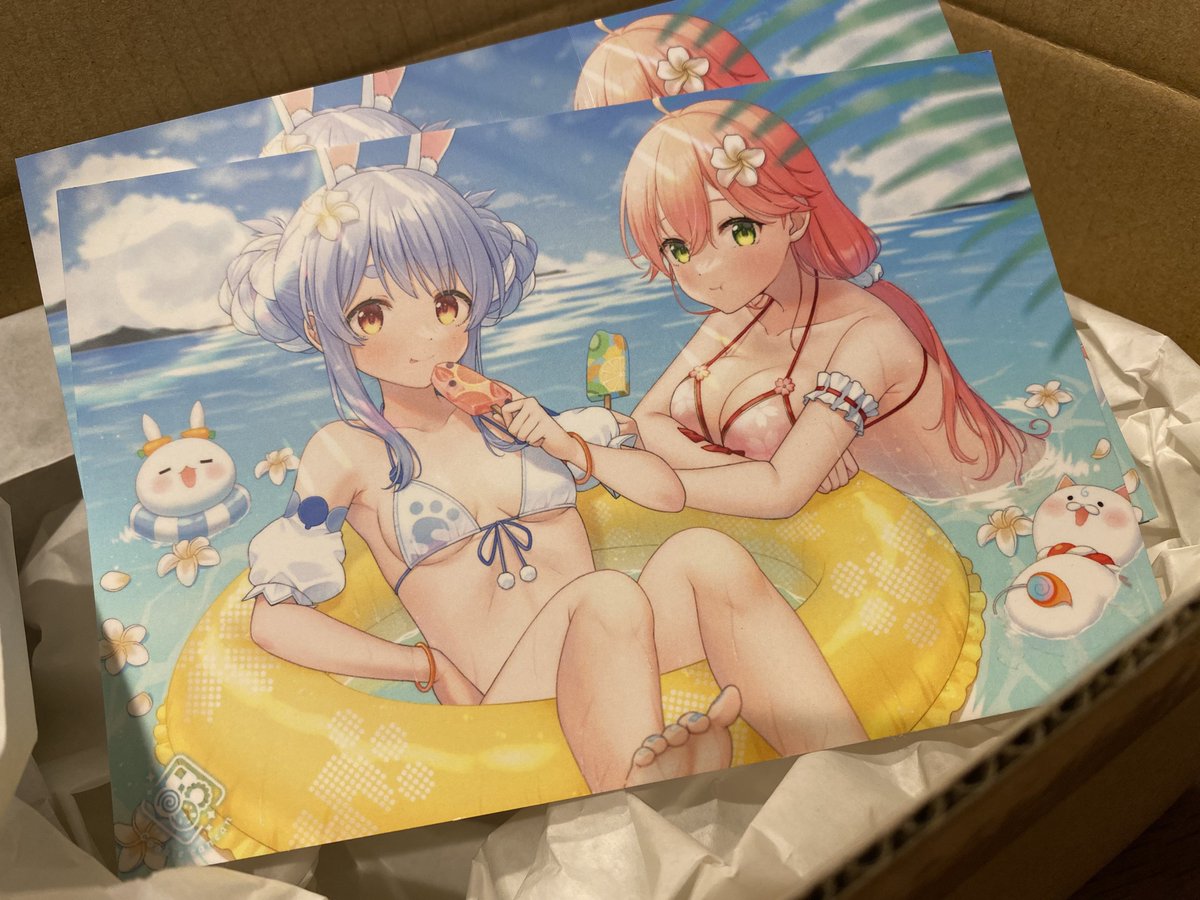 さくらみこ ,兎田ぺこら 「特典のポストカードの画像がまだ更新出来ていないのですが、こんな感じのマットPP加」|ともず🍪ホロメン毎日デフォルメのイラスト