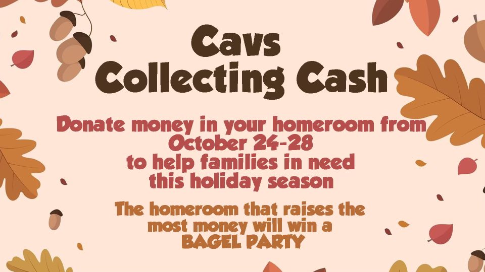 Don’t forget to bring in spare change this week to your homeroom to win a bagel party! 🥯 🎉