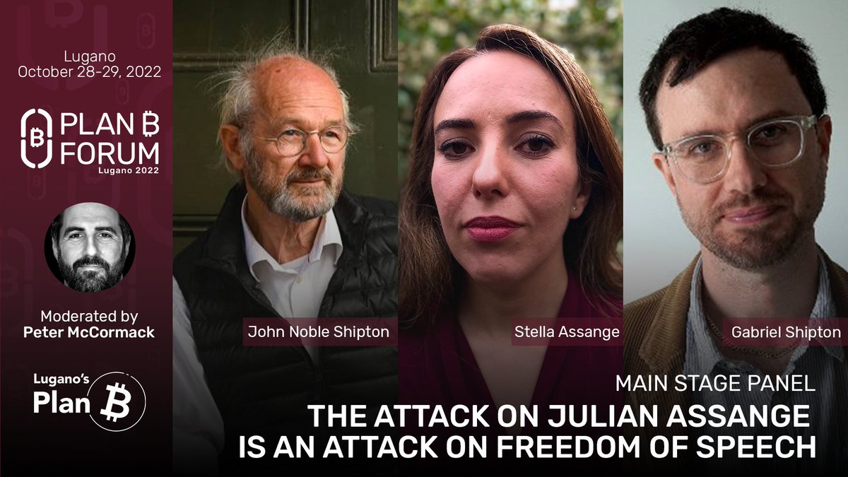 This Friday: @Stella_Assange at @LuganoPlanB with John & @GabrielShipton - The Attack on Julian Assange is an Attack on Freedom of Speech, moderated by @PeterMcCormack #FreeAssangeNOW #Bitcoin #LuganoPlanB #cryptocurrency Get your tickets: planb.lugano.ch/pbf-agenda/