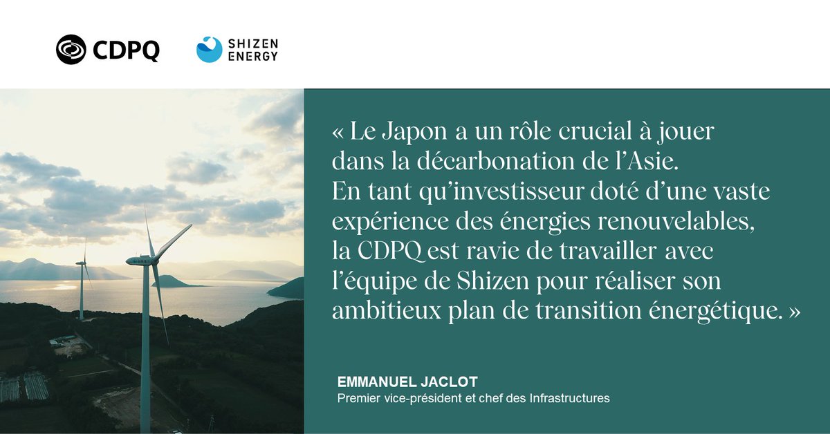 .@LaCDPQ annonce son premier investissement direct en infrastructures au Japon, dans Shizen Energy Group, un chef de file l’énergie renouvelable. bit.ly/3DrY6Cr