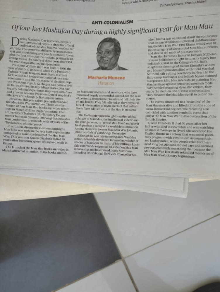 Our Mau Mau Conference of October 17th, 18th, & 19th, 2022 is increasingly gaining traction in the print media. @NielsBoender @kijivujivuu @Fromagehomme @karutikk @jamilambugua @JochenLingelba1 @Africarising121 @siZondi @uonbi @vcuonbi @bamingajackie @GetrudeMwalufu3