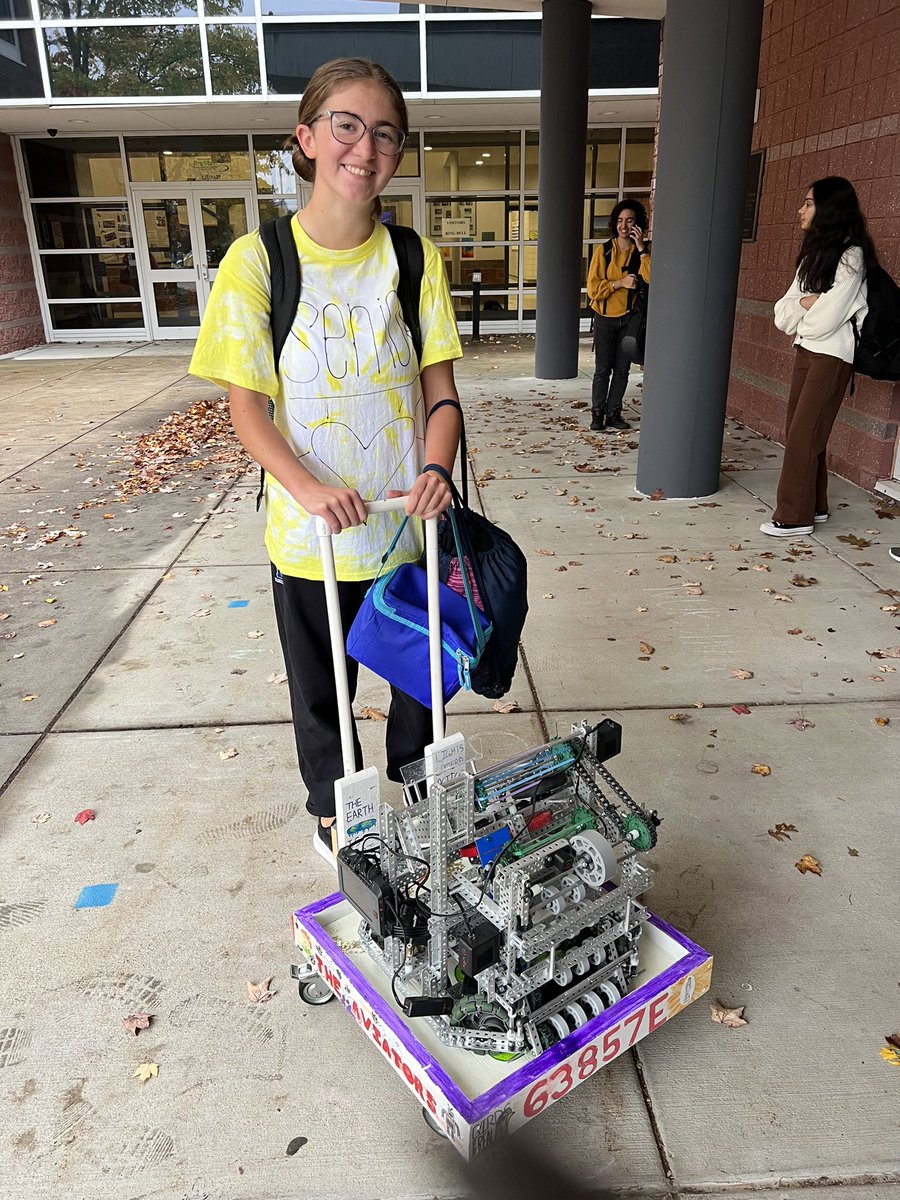 Rolling in with her competition robot this Monday morning! #WeAreMashpee #girlsinSTEM #futureengineer