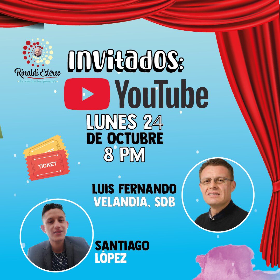 RinaldiEstereo's tweet photo. Vamos al tope de #octubre y Rinaldi Estéreo sigue al aire #HOY a las 8:00pm.

Conoce la misión en salida de una de nuestras obras sociales en nuestra #Colombia Salesiana 🙏🏼🥰

#RinaldiEstéreo #LaVozDeLosJóvenes https://t.co/WNssrPsItK