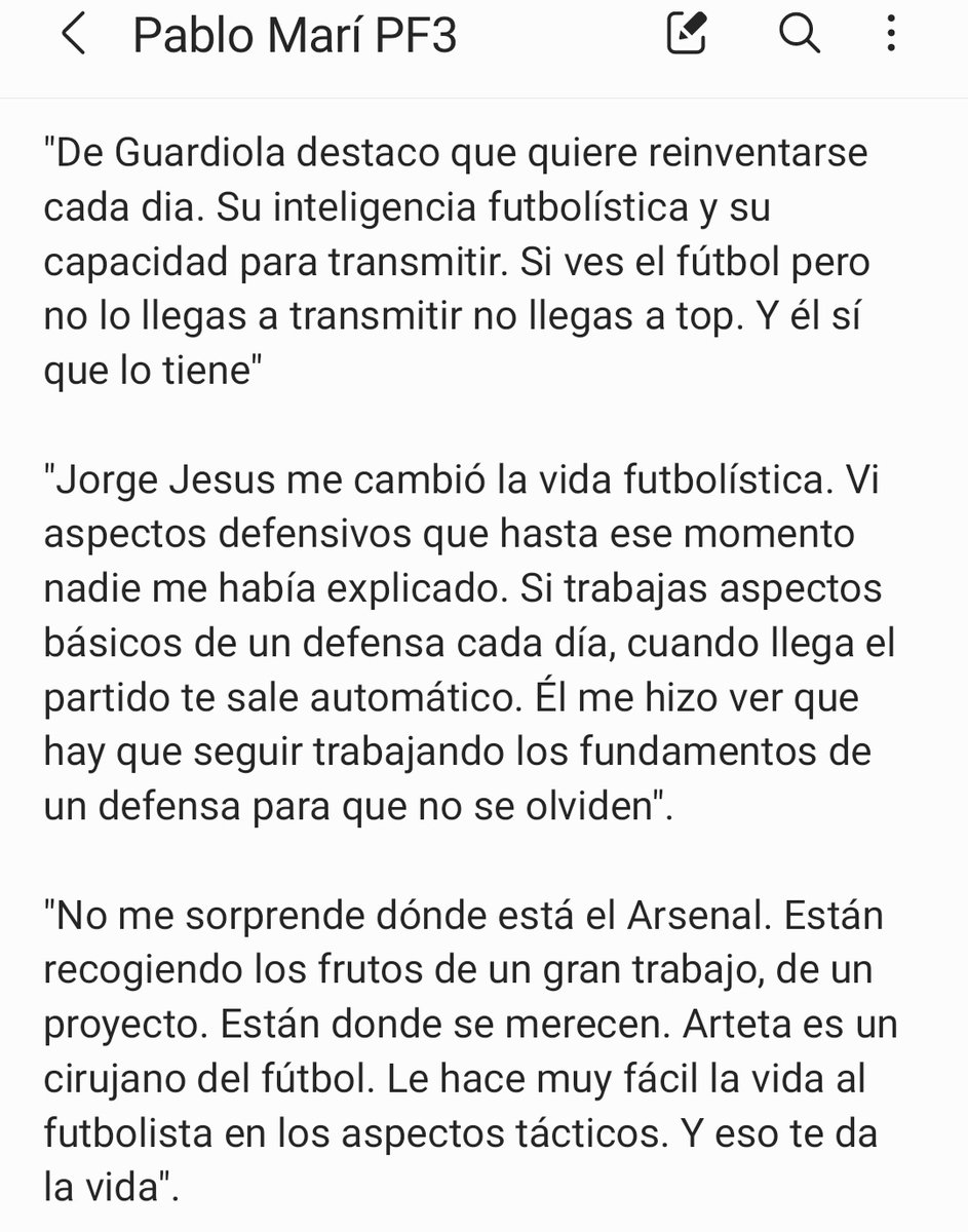 "Jorge Jesus me cambió la carrera".
"Destaco de Guardiola que sabe transmitir toda su inteligencia futbolística".
"Arteta es un cirujano del fútbol".

Cuando un jugador tiene ganas de hablar de fútbol.. es una gozada.

<a href="/PabloMV5/">Pablo Mari Villar</a> en <a href="/playfutbol/">Play Fútbol</a>

cadenaser.com/audio/16665496…