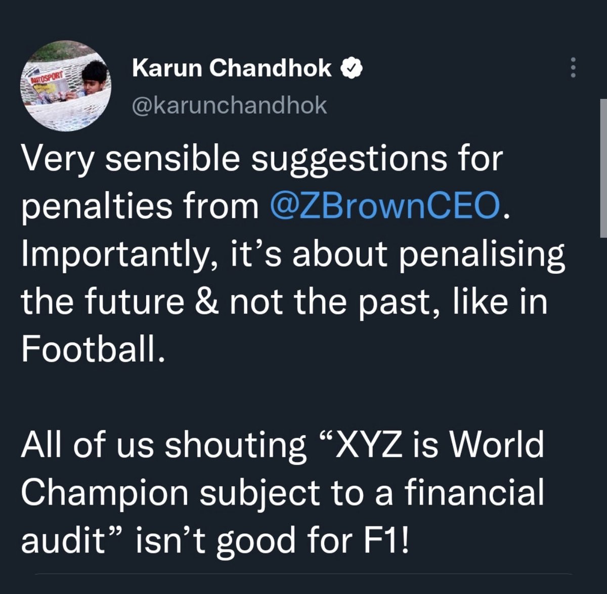 This is troubling. ⁦@karunchandhok⁩ take on this appears to be if you break the rules then penalties should not apply in that year but later & wins should be kept and it’s discussing penalising that rule breaking that’s damaging the sport - not the actual rule breaking? 🙄