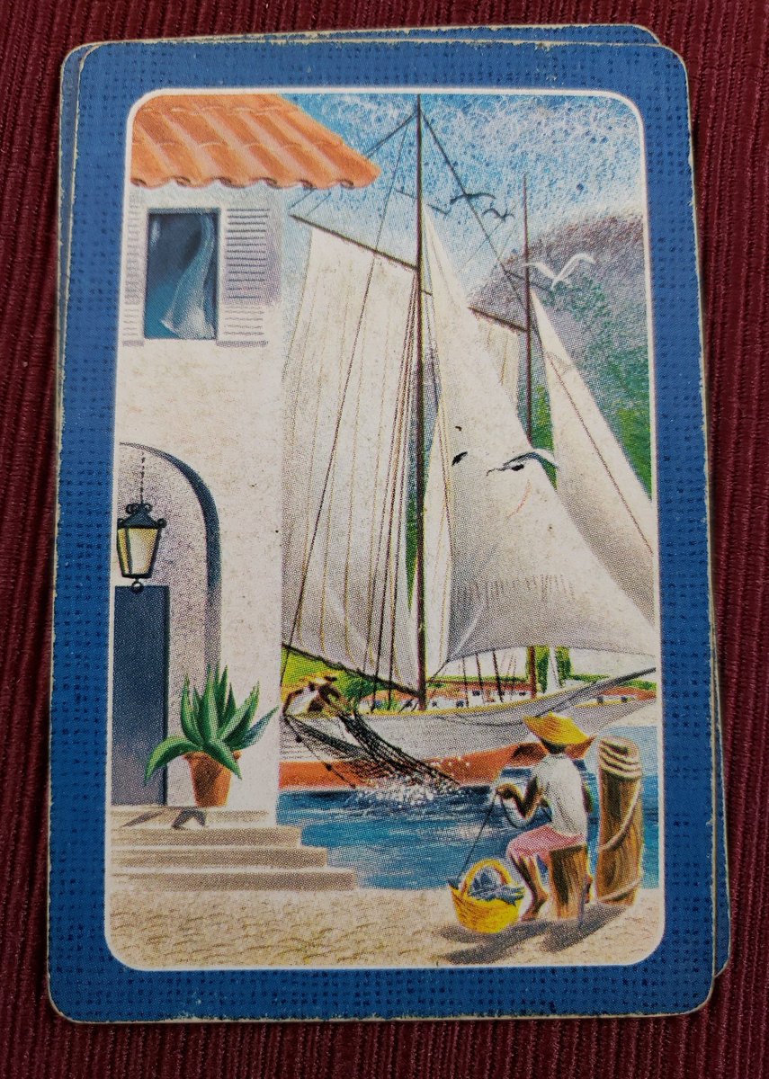 atticesoterica's tweet photo. Vintage Imperial Gilt Edge Pinochle Plastic Coated Playing Cards with Original Cardboard Box, Sailboat on Water, White Building Man Painting https://t.co/kHBARtJphS #Vintage #MyNewTag #AtticEsoterica #Etsy #antique #GiltEdge https://t.co/Tjleg37HPq