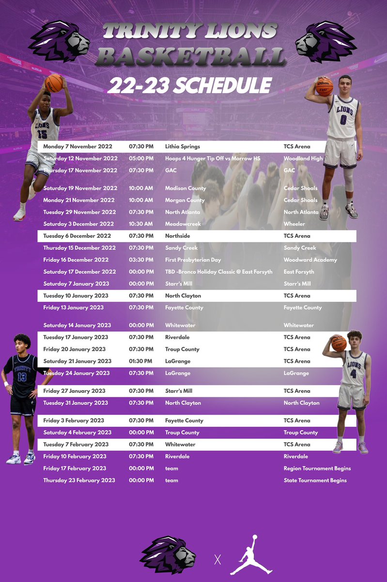 TCSBASKETBALL1's tweet photo. Updated Schedule!!🦁 https://t.co/tQuXEnTM4M