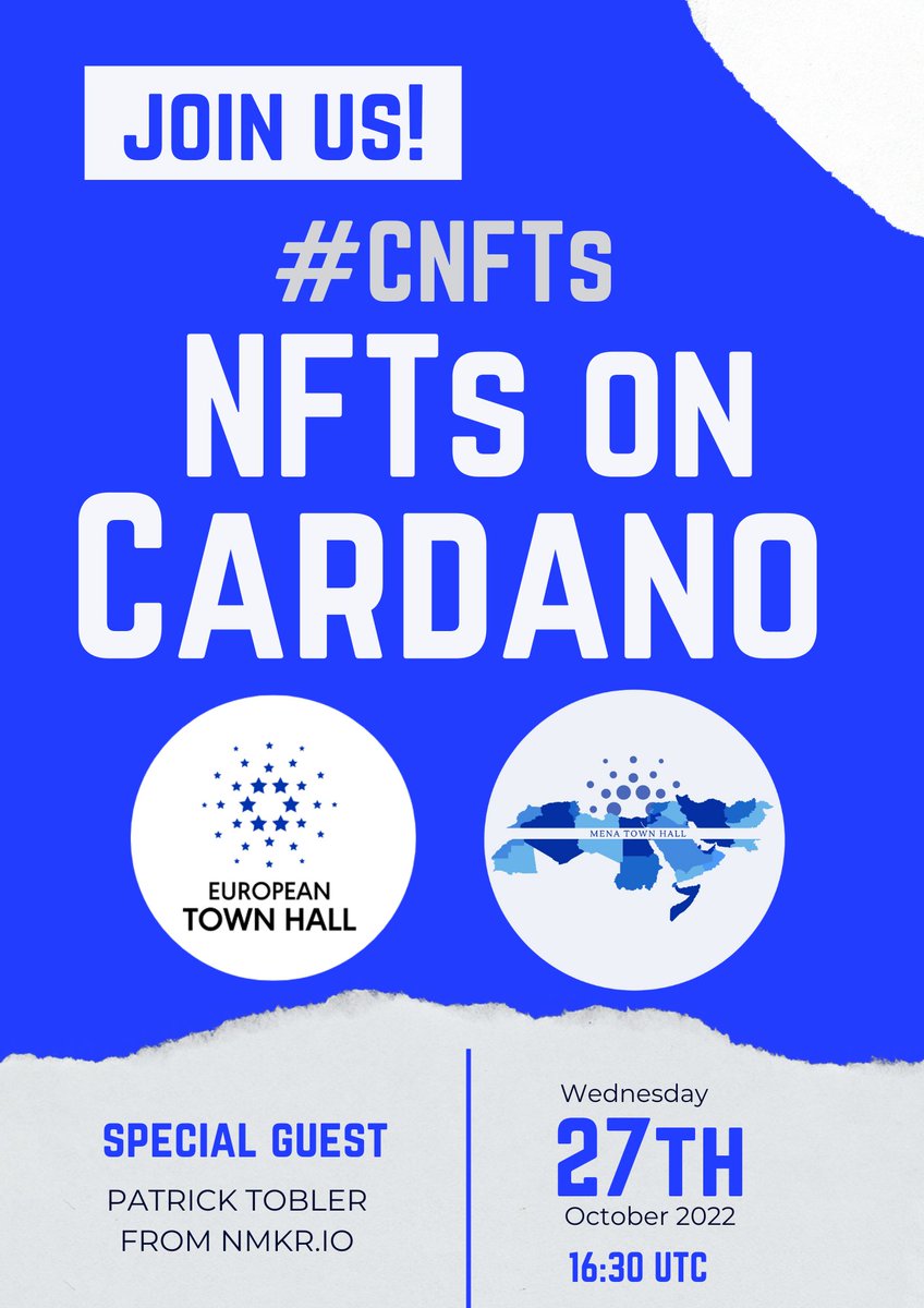 In collaboration with @EuCardano we bring this month's #townhall 🔥 Join us and our special guests @Padierfind, @ChadiNassar, @marcus_ubani & @Shareslake for some interesting conversation around #CNFTs, #stablecoins, #Catalyst & more. Register here: us02web.zoom.us/meeting/regist……