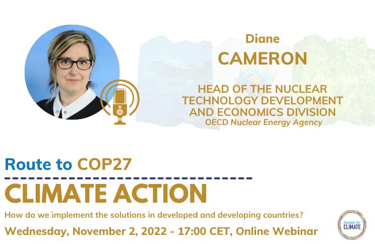 🌍 ROUTE TO #COP27 - #ClimateAction 

📣 Diane Cameron (<a href="/OECD_NEA/">OECD NEA ⚛️ Nuclear Energy Agency</a>) will join us to talk about #nuclear #technology &amp; #innovation, #SMRs &amp; multipurpose applications, like #hydrogen #production. 

✅It's time for #climate #action! Register now! eventbrite.com/e/route-to-cop…