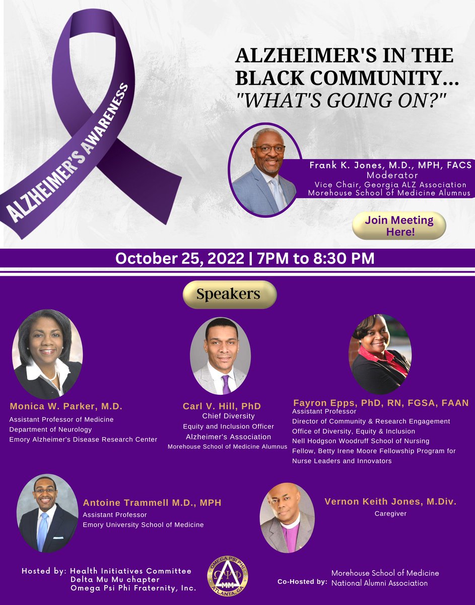 Nearly 7 million Americans have #Alzheimers & like many other health conditions, it doesn’t impact every community in the same way. Join us on 10/25 to talk about Alzheimers & the black community. ow.ly/qOop50Lj0yi @premedsolution @hillcv17  @qol4olderadults
