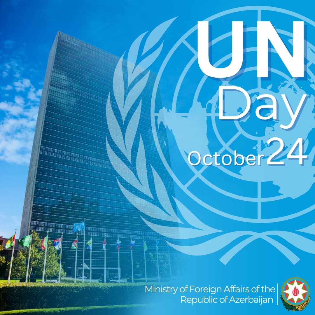 Today we celebrate #UNDay. After restoration of independence, #Azerbaijan as an active and reliable Member, has been a steadfast advocate for UN mechanisms, made every effort to preserve international peace and security, as well as sustainable development. Happy @UN Day! 🇦🇿🇺🇳