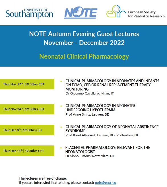 European Society for Paediatric Research (ESPR) (@espr_esn) on Twitter photo The ESPR's Neonatal Online Training and Education (NOTE) Autumn🍂 Evening Guest Lectures are just around the corner. Topic: Neonatal Clinical Pharmacology. The entire lecture series is free of charge. Sign up now via note@espr.eu! #developingandapplyingresearch The ESPR's Neonatal Online Training and Education (NOTE) Autumn🍂 Evening Guest Lectures are just around the corner. Topic: Neonatal Clinical Pharmacology. The entire lecture series is free of charge. Sign up now via note@espr.eu! #developingandapplyingresearch