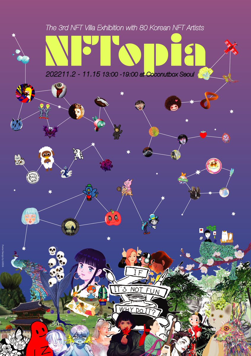 Just finished the poster !❤️‍🔥
#NFTopia 3rd Villa show coming soon! 💜 
Stay tuned ✔️
Organized by <a href="/kingbit/"></a> <a href="/nakta_j/">nakta.eth</a> <a href="/sungsuyim/">SUNGSU</a> <a href="/0xJinSeonwoo/">Jin Seonwoo</a> <a href="/bygrida/">GRIDA</a> 
Artists #KOREANNFT
