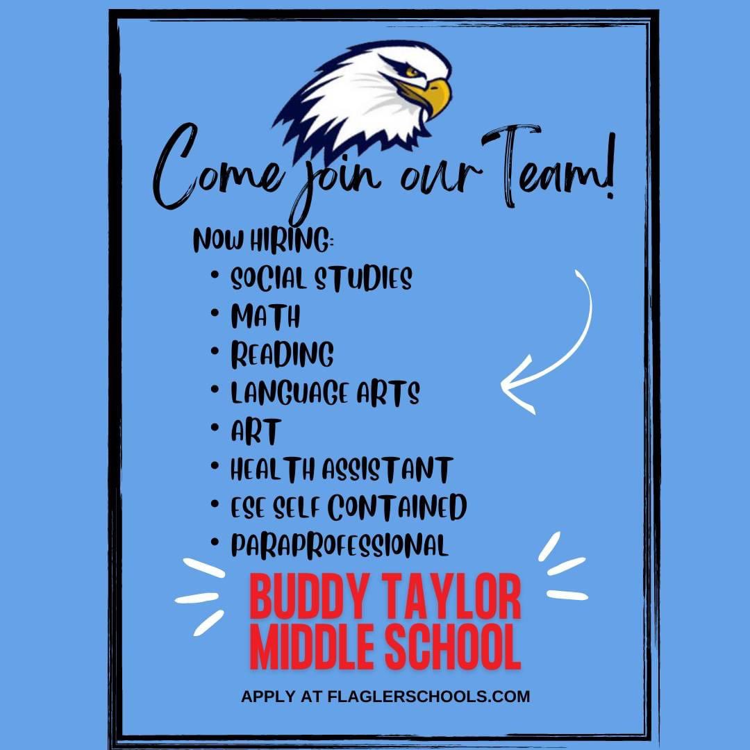 We would love to have you join our Eagle family!

Apply at: flaglerschools.com/employment/wor…