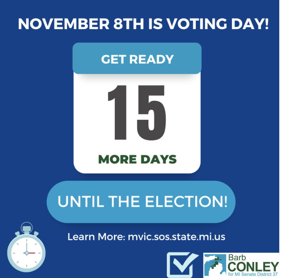 votebarbconley's tweet photo. Today is the last day to register to vote in any manner other than in person with the local clerk.

Are you registered to vote? 
Learn how to register at https://t.co/rjL3H6sbNp

Your vote matters! 
#votebarbconley https://t.co/bUiVoBZhnX