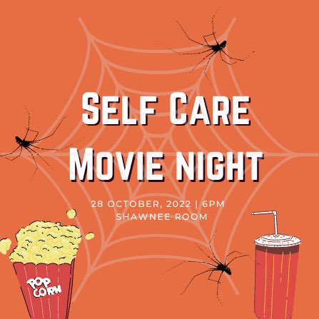 BSPA_ISU's tweet photo. Join us this Friday for a Self Care Movie Night!🎃 Before settling in to watch a Halloween classic, we will briefly discuss the importance of self care and tips to get you started on your journey. Free snacks, refreshments, and care packages will be provided to each attendee! https://t.co/zTwJaGrUl2