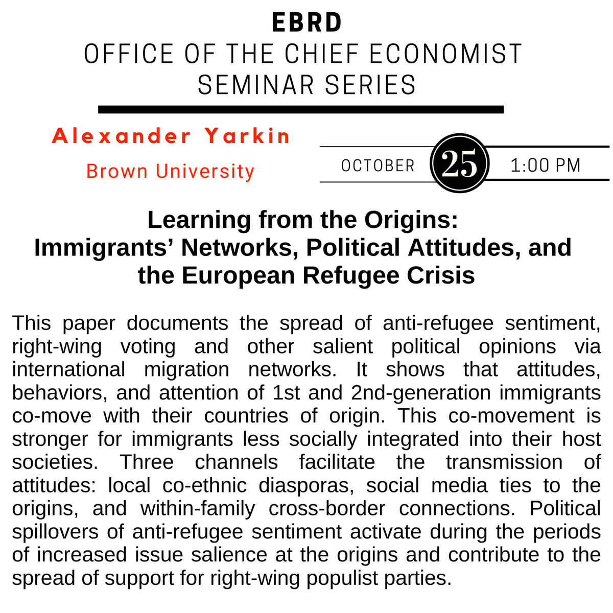 We are excited to host Alex Yarkin from Brown for our @EBRD research seminar tomorrow at 1 PM (London time)