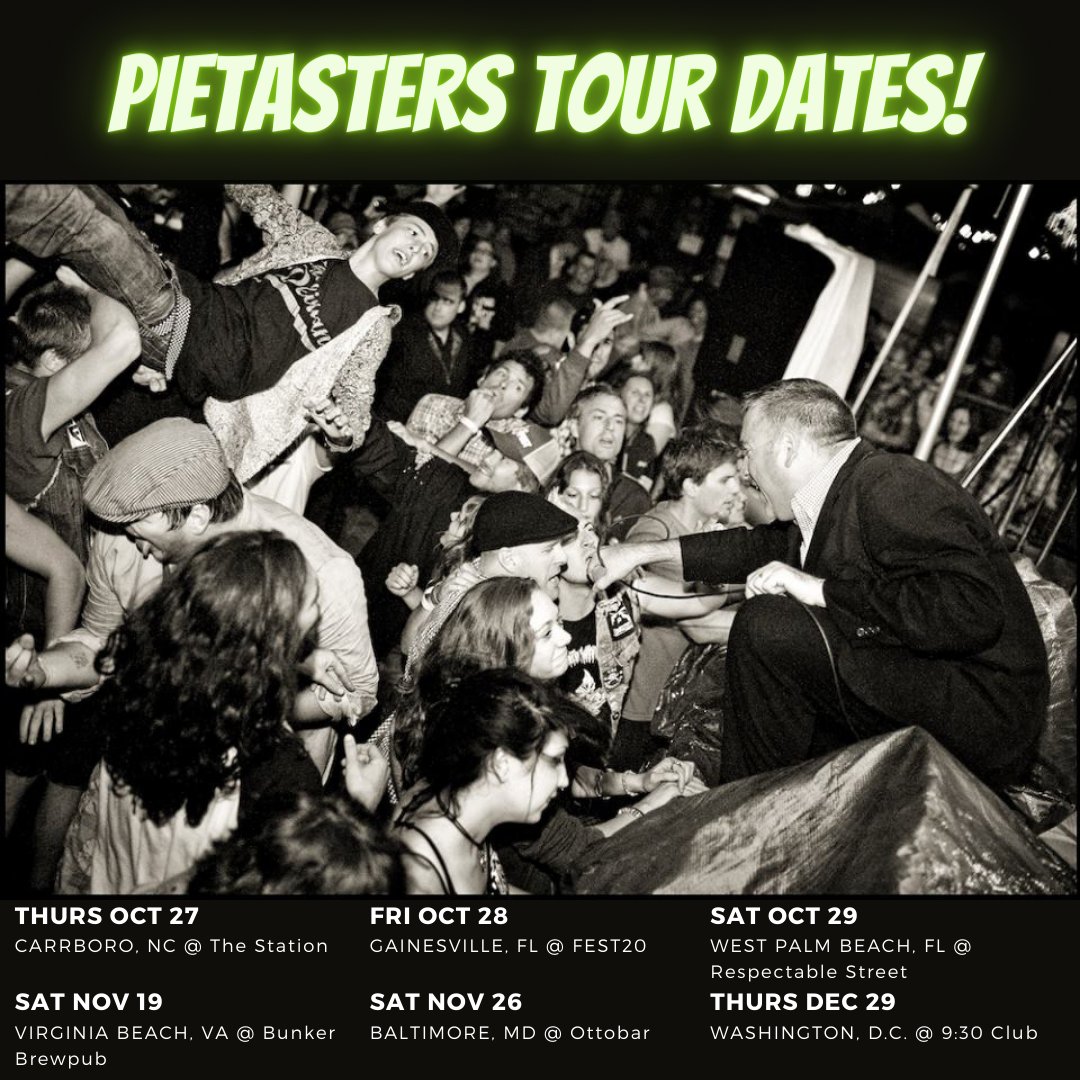 pietasters's tweet image. Upcoming Tour Dates!
Oct 27 - Carrboro, NC
Oct 28 - Gainesville, FL
Oct 29 - West Palm Beach, FL
Nov 19 - Virginia Beach, VA
Nov 26 - Baltimore, MD
Dec 29 - Washington, D.C.
#pietasters #carrborostation #FEST20 #respectablestreet #bunkerbrewpub #ottobar #930club