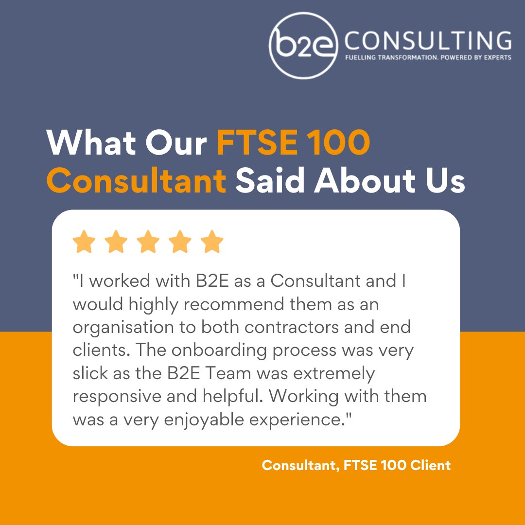 b2econsulting's tweet photo. This week we would love to share some recent feedback from one of our FTSE 100 Consultant. Thank you!
More reviews can be viewed on Trustpilot where we regularly receive 5 Stars: https://t.co/6Q0lUNp45N https://t.co/UshcF4Or8h