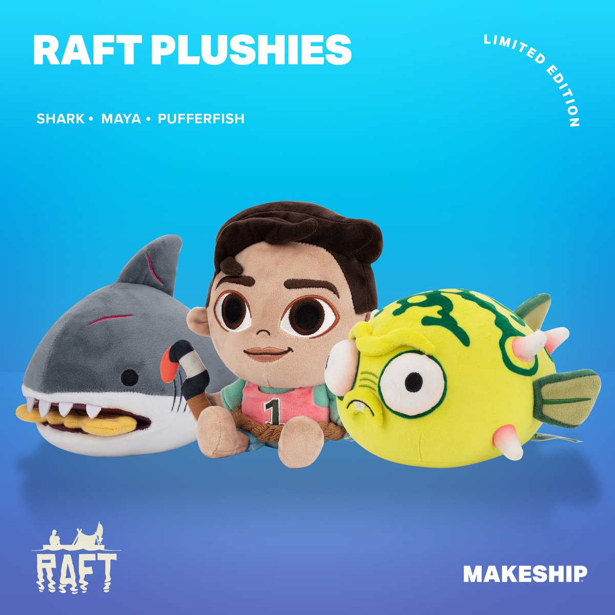 Hi Rafters!

For those who did not win the plushie set, all three are now available for purchase at <a href="/Makeship/">Makeship</a>. Make sure to get your own Maya, Shark and Pufferfish within 21 days, before they are gone forever!

Which one will you get?
makeship.com/shop/creator/r…
