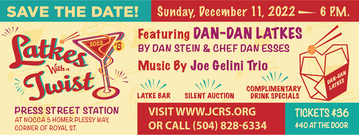 Purchase your tickets to Latkes with a Twist here! bit.ly/3eHokHw

<a href="/Steinsdeli/">Stein's Market & Deli</a> <a href="/essesfoods/">Daniel Esses</a>  <a href="/joegelini/">Joe Gelini</a> #latkeswithatwist #DaDanLatkes #JCRS