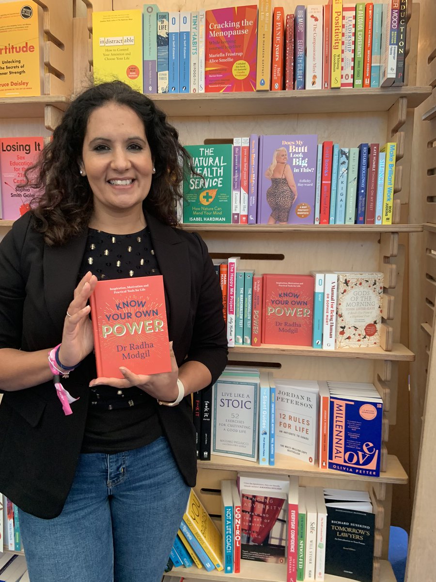 DrRadhaModgil's tweet photo. Throwback to this time last week just having returned from the brilliant @CheltLitFest 📚 

With the brilliant @DrAlexGoerge1 and @Samara_Linton on our #mentalhealth panels 

And such a joy to see my book #KnowYourOwnPower @YellowKiteBooks on the shelves too ☺️ https://t.co/xy6mx3TCvR