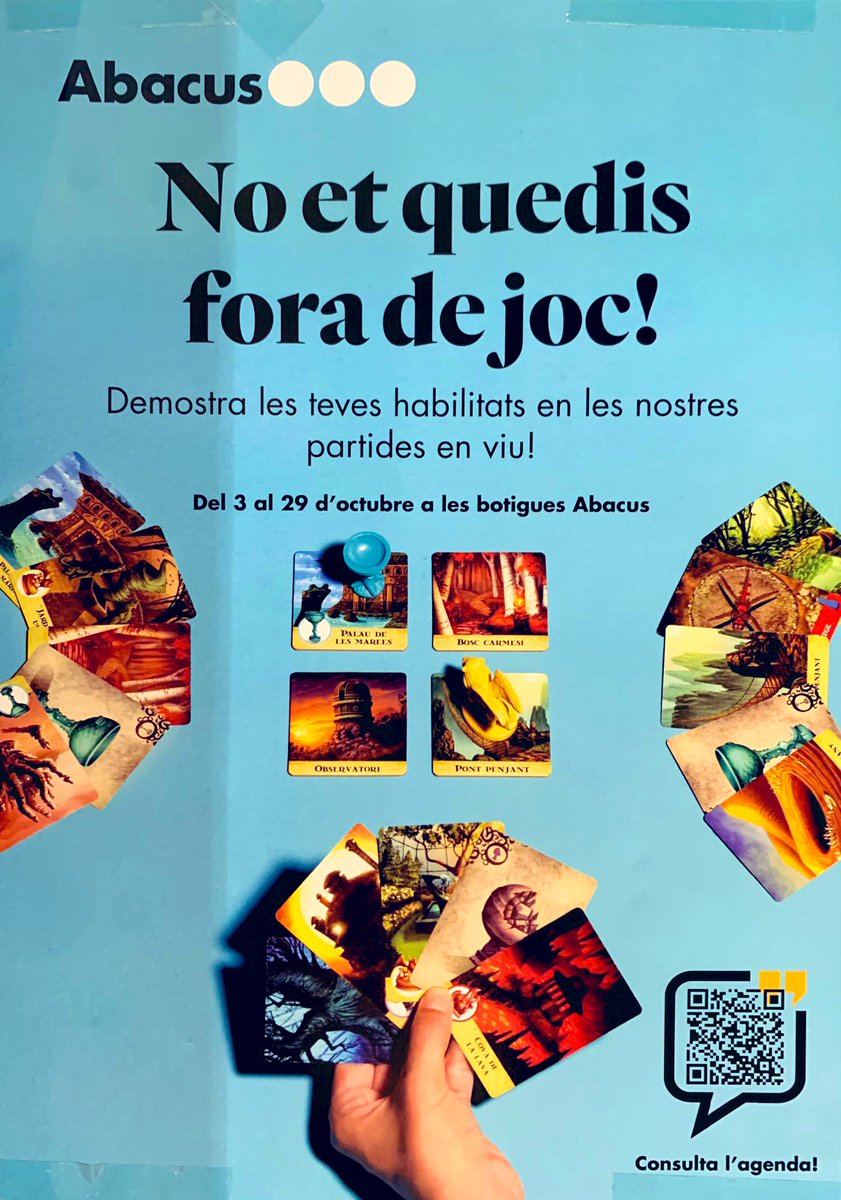 michinogemu's tweet photo. Aquest 28 i 29 d'octubre és l'últim cap de setmana que estem als passadissos de les botigues #Abacus de #Cornella i #Santboi jugant a jocs de taula i passant una bona estona amb el #codisecret i #fantasmablitz https://t.co/vD44hCM7T8