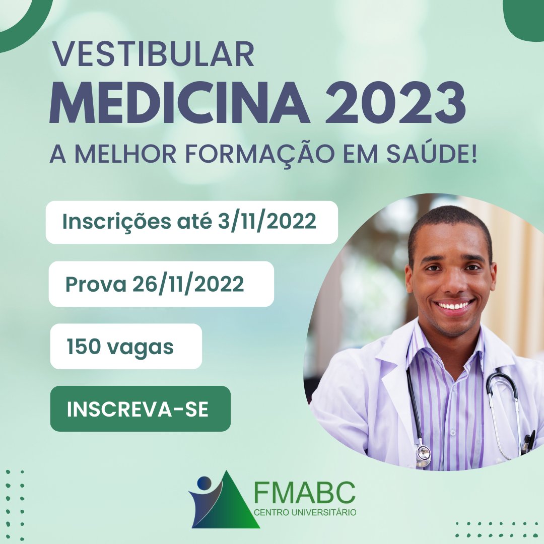 vunesp's tweet photo. FMABC oferece 150 vagas em Medicina. Prazo de inscrições vai até 3 de novembro https://t.co/W2LX1mPQOh @fmabcoficial #fmabc #medicina #vestibular #ensinosuperior https://t.co/ylqX0BeFlq