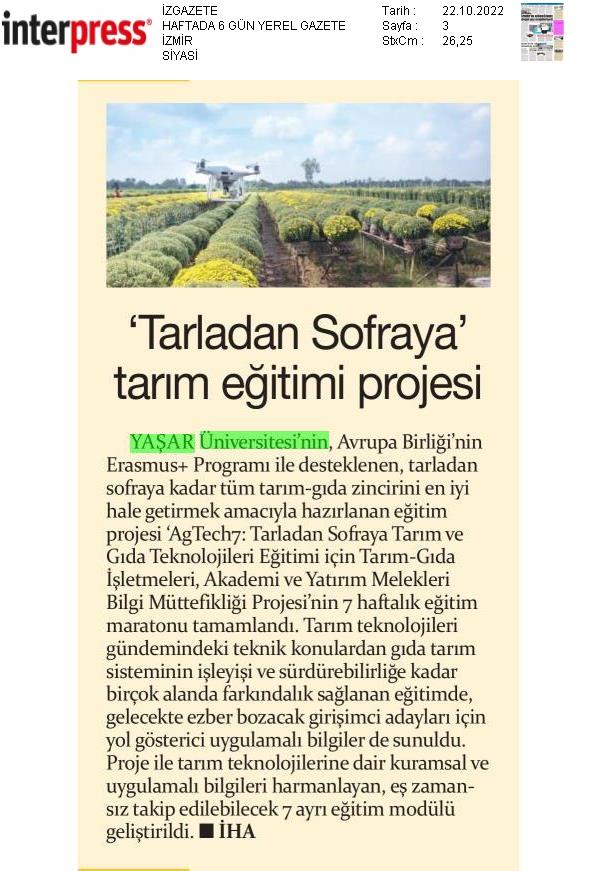 YasarUniEUC's tweet photo. 📢News about the seven weeks training marathon of “AgTech7: A Knowledge Alliance of Agri Businesses, Academia and Business Angels for Disruptive Farm-to-Work Agri-Tech Training” Project were published in the national and local newspapers. @AgTech7EU @YasarUniv https://t.co/fT1EvsDD31