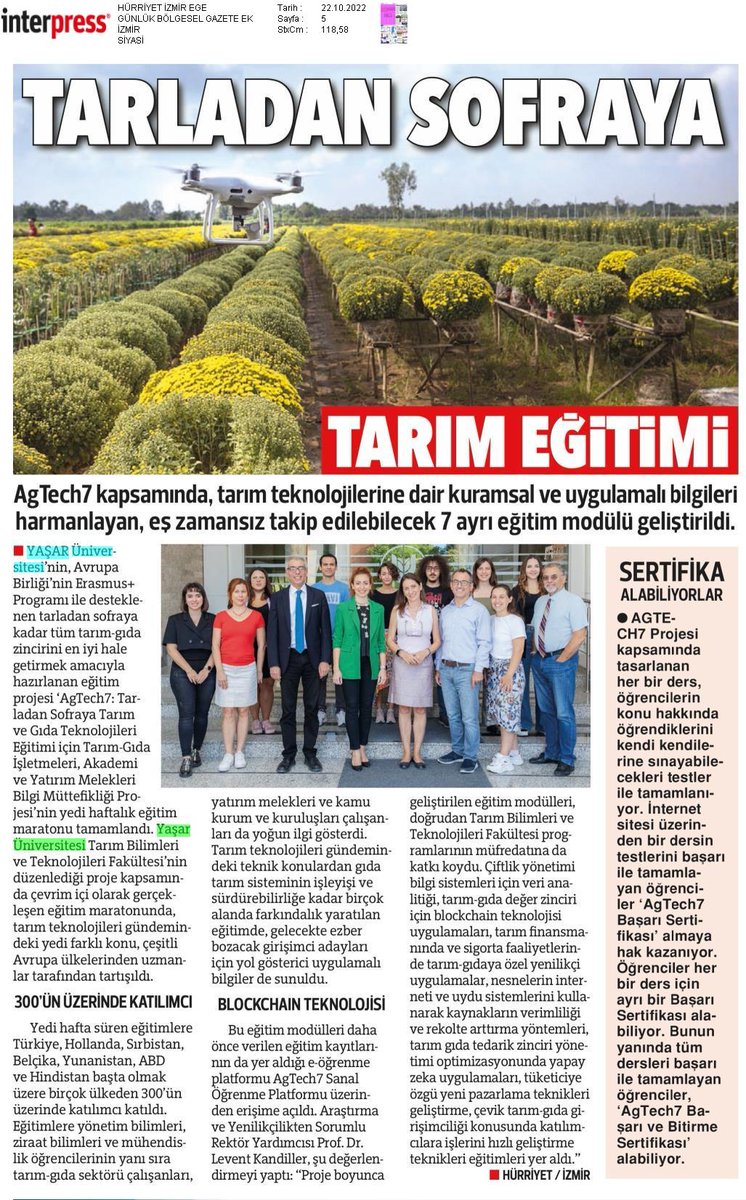 YasarUniEUC's tweet photo. 📢News about the seven weeks training marathon of “AgTech7: A Knowledge Alliance of Agri Businesses, Academia and Business Angels for Disruptive Farm-to-Work Agri-Tech Training” Project were published in the national and local newspapers. @AgTech7EU @YasarUniv https://t.co/fT1EvsDD31