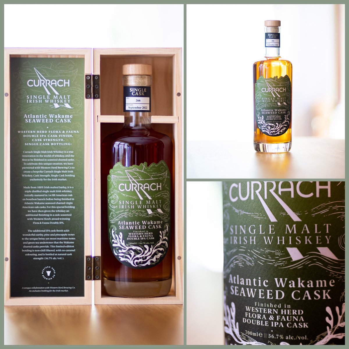 Delighted to announce the arrival of our new Currach Wakame Seaweed Single Cask, finished in a cask seasoned with @WesternHerd Flora & Fauna Double IPA. Available at; @Irishmalts @ArdkeenQFS @bradleys_offlic @JamesFoxDublin @Celticwhiskey @WineCKilkenny
